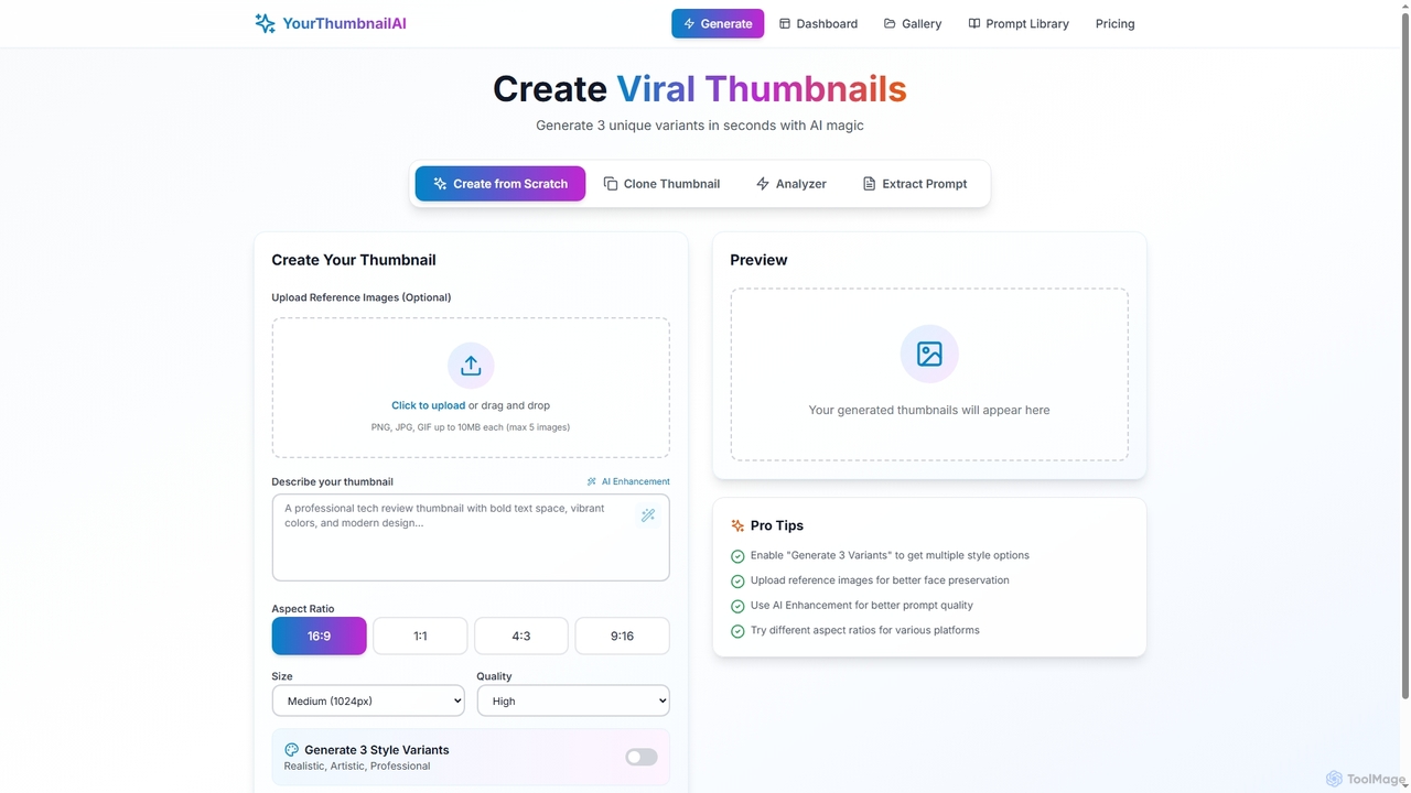 YourThumbnailAI - AI-Powered Thumbnail Generator | Create Viral Thumbnails in Seconds for YourThumbnailAI