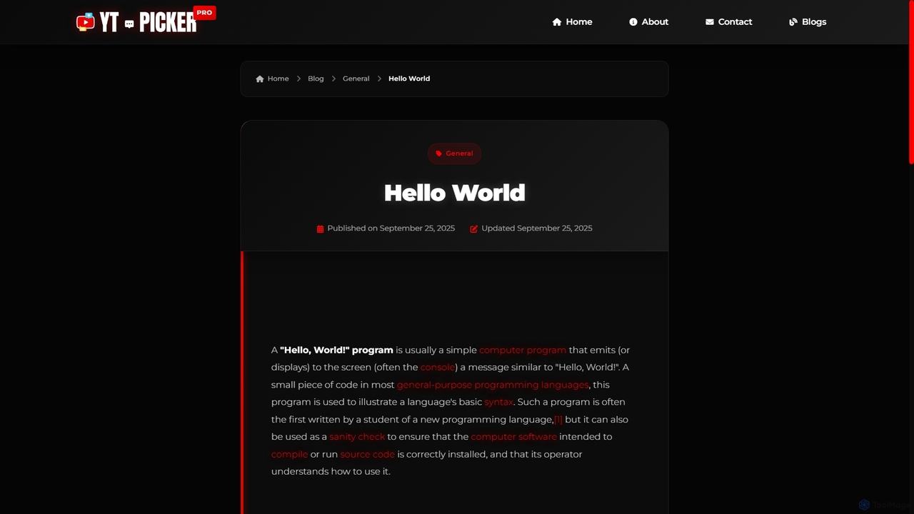 Hello World - Free YouTube Comment Picker – YT Picker | Random Giveaway & Contest Winner Tool for Ytpicker