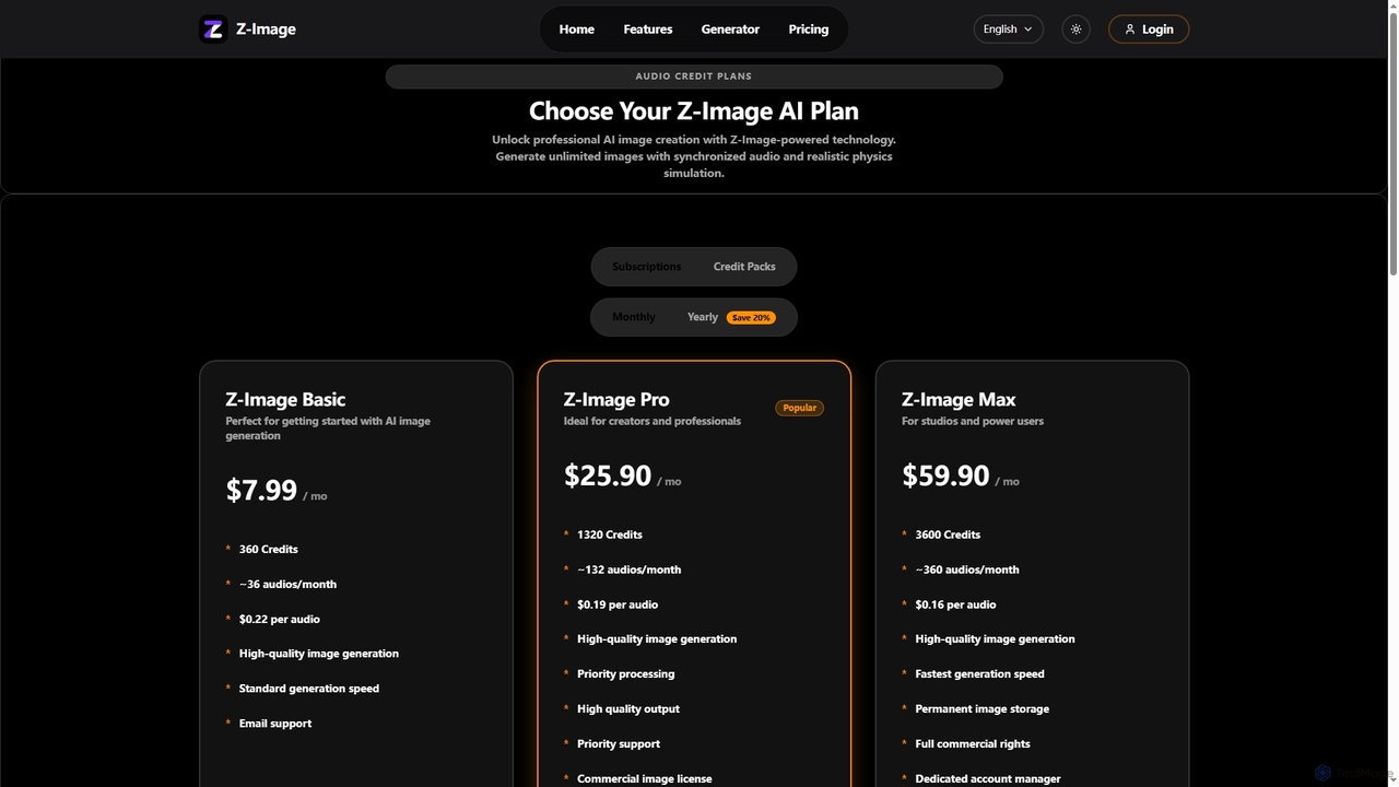 Z-Image Pricing Plans | AI Image Generator Subscription for Z-Image