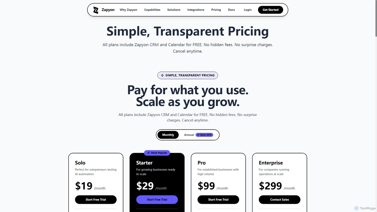 Pricing - Simple & Transparent Plans | Zapyon for Zapyon