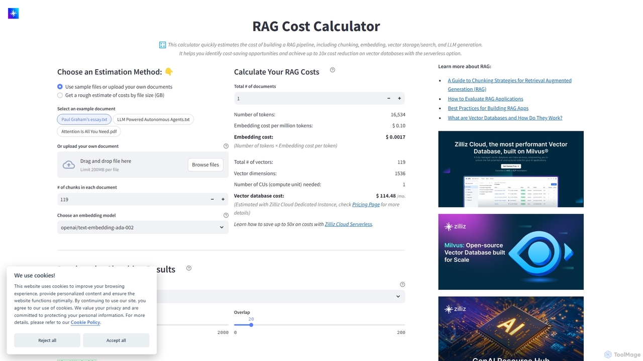 RAG Cost Calculator | Zilliz for Zilliz