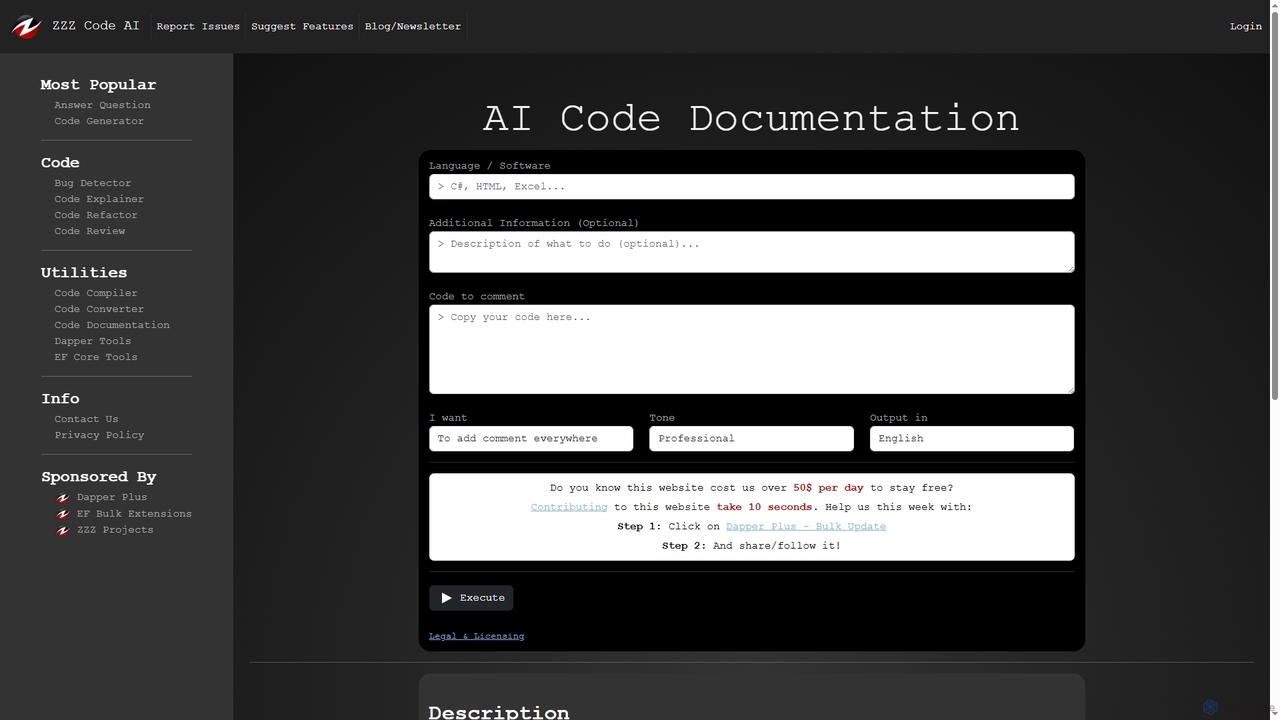 FREE AI Code Documentation: Document Code Online in Any Language for Zzzcode