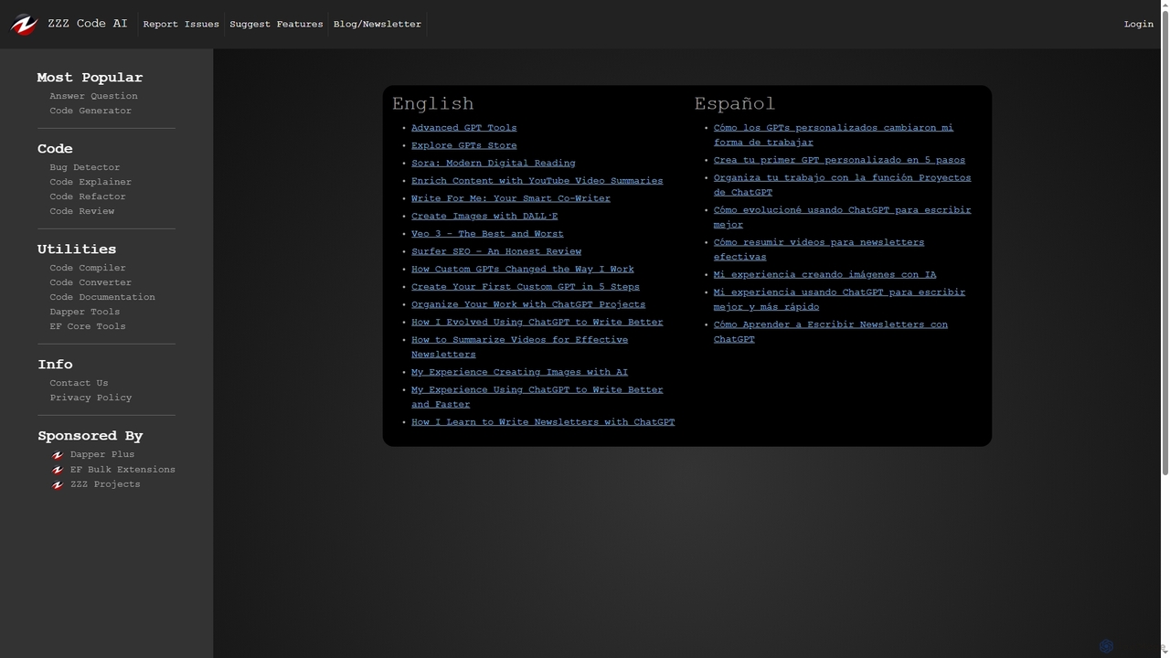 Blog / Newsletter for Zzzcode
