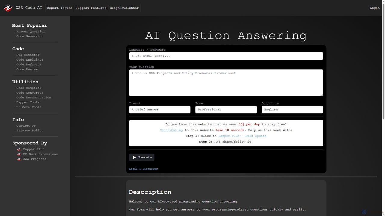 FREE AI Question Answering: Ask Online ChatGPT Any Coding Questions for Zzzcode