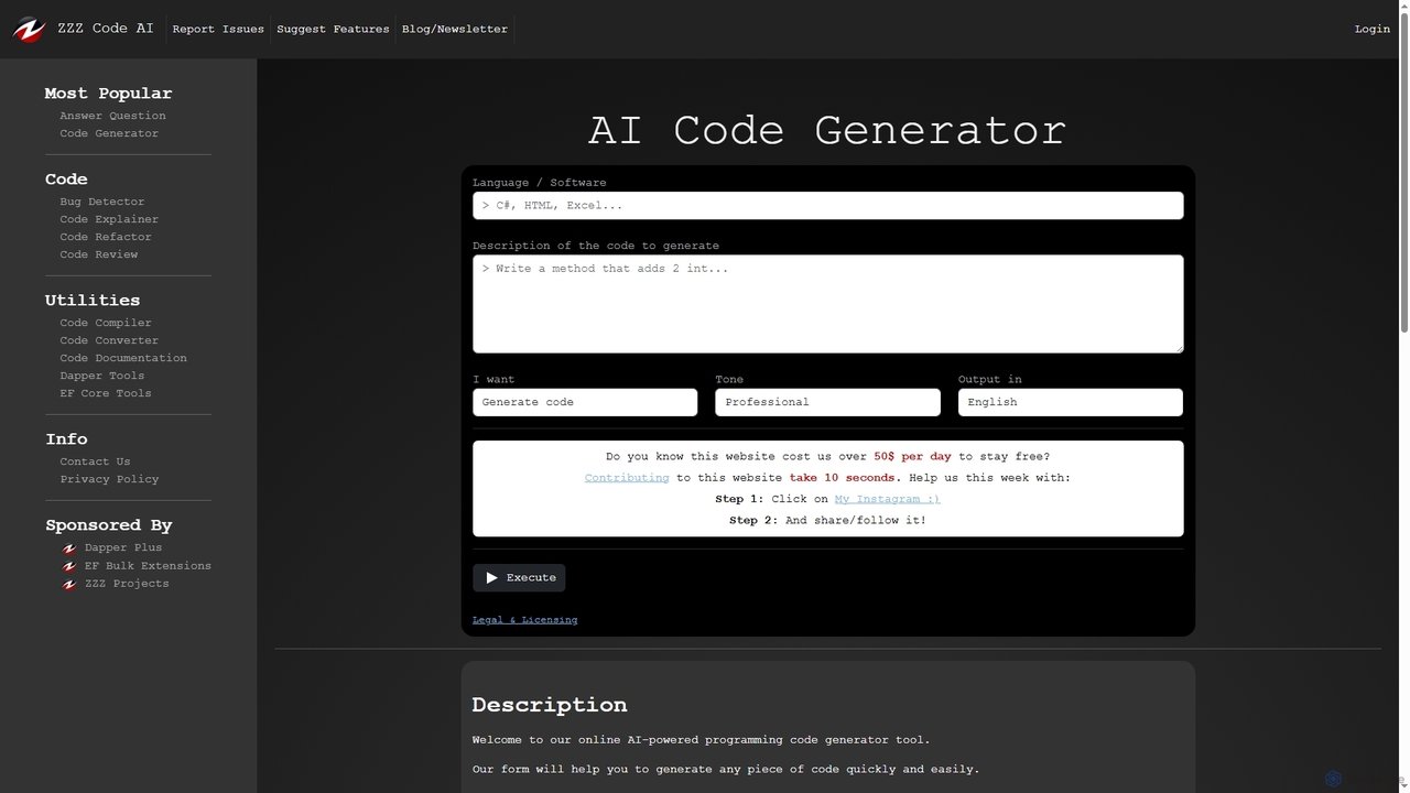FREE AI Code Generator: Generate Code Online in Any Language for Zzzcode